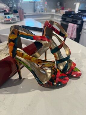 Liliana Multicolor Patent Strappy Stiletto Heels